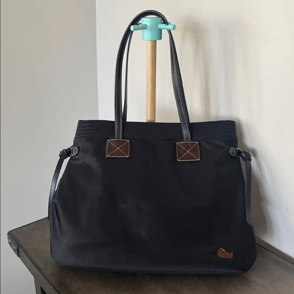 DOONEY & BOURKE Handbag Purse Black Leather Nylon Shoulder Bag Casual Tote GUC
